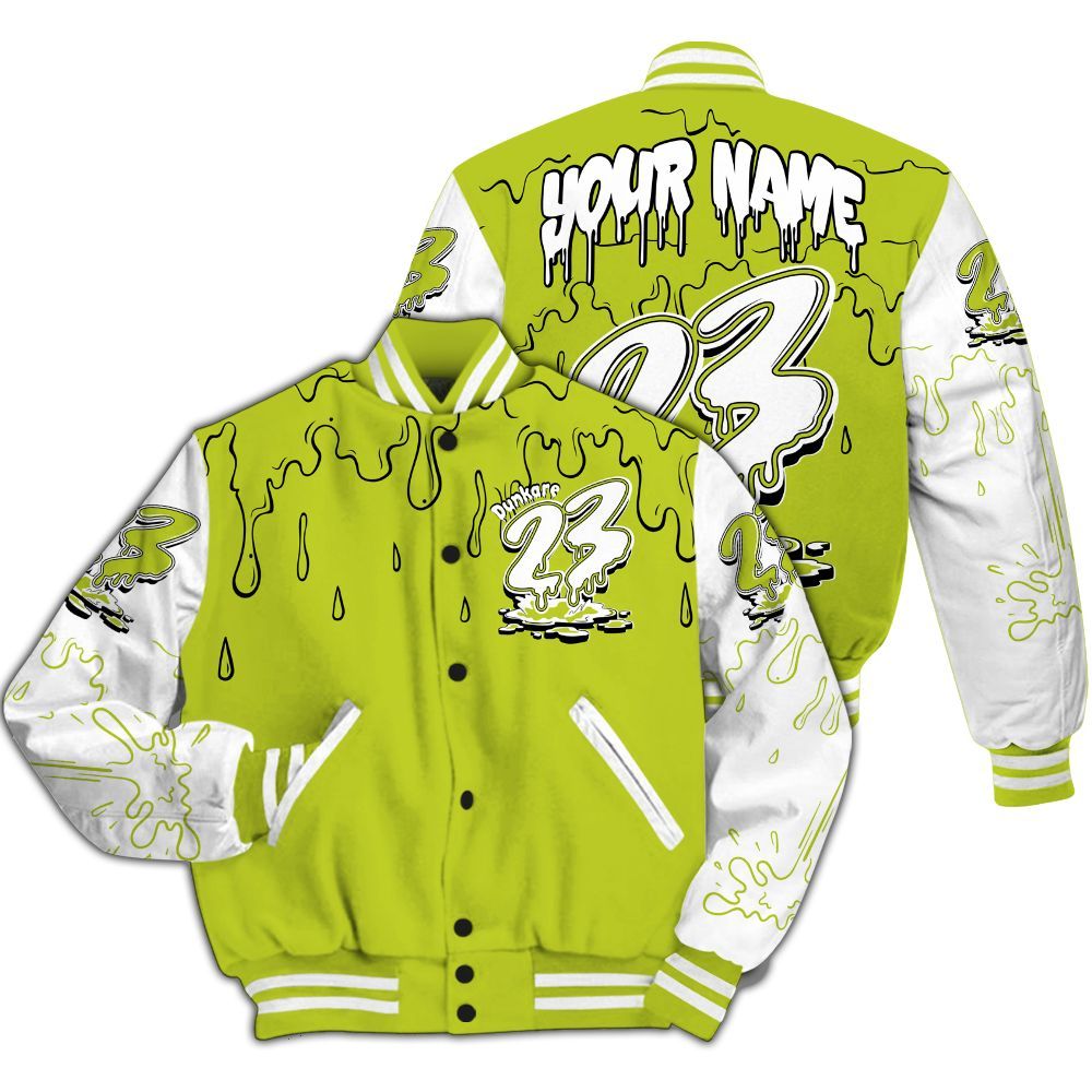 Varsity Jacket To Match Bright Cactus 13s - Custom Name 23 Drip All Over Print