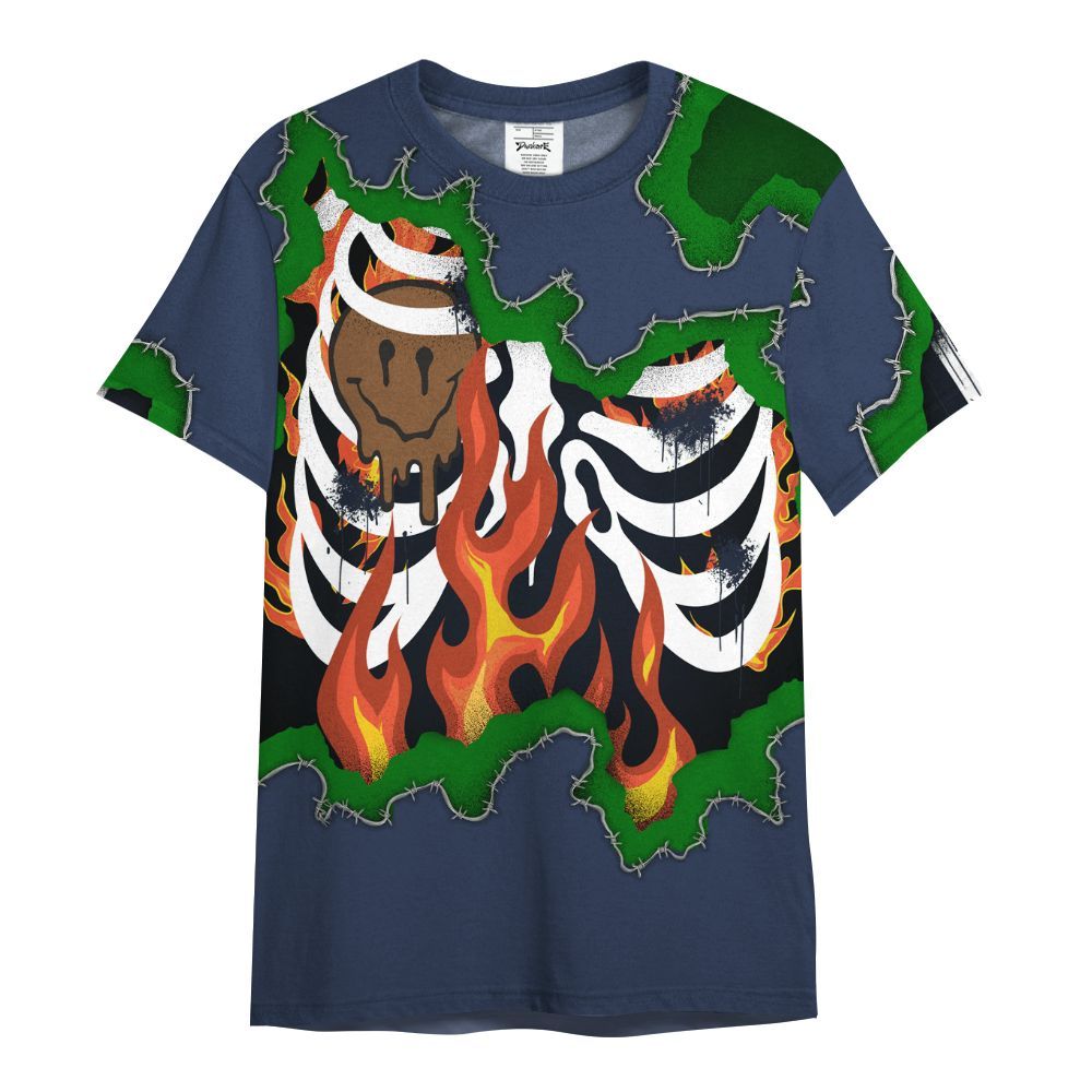 Shirt To Match Midnight Navy 13s - Skeleton On Fire Skrrt All Over Print
