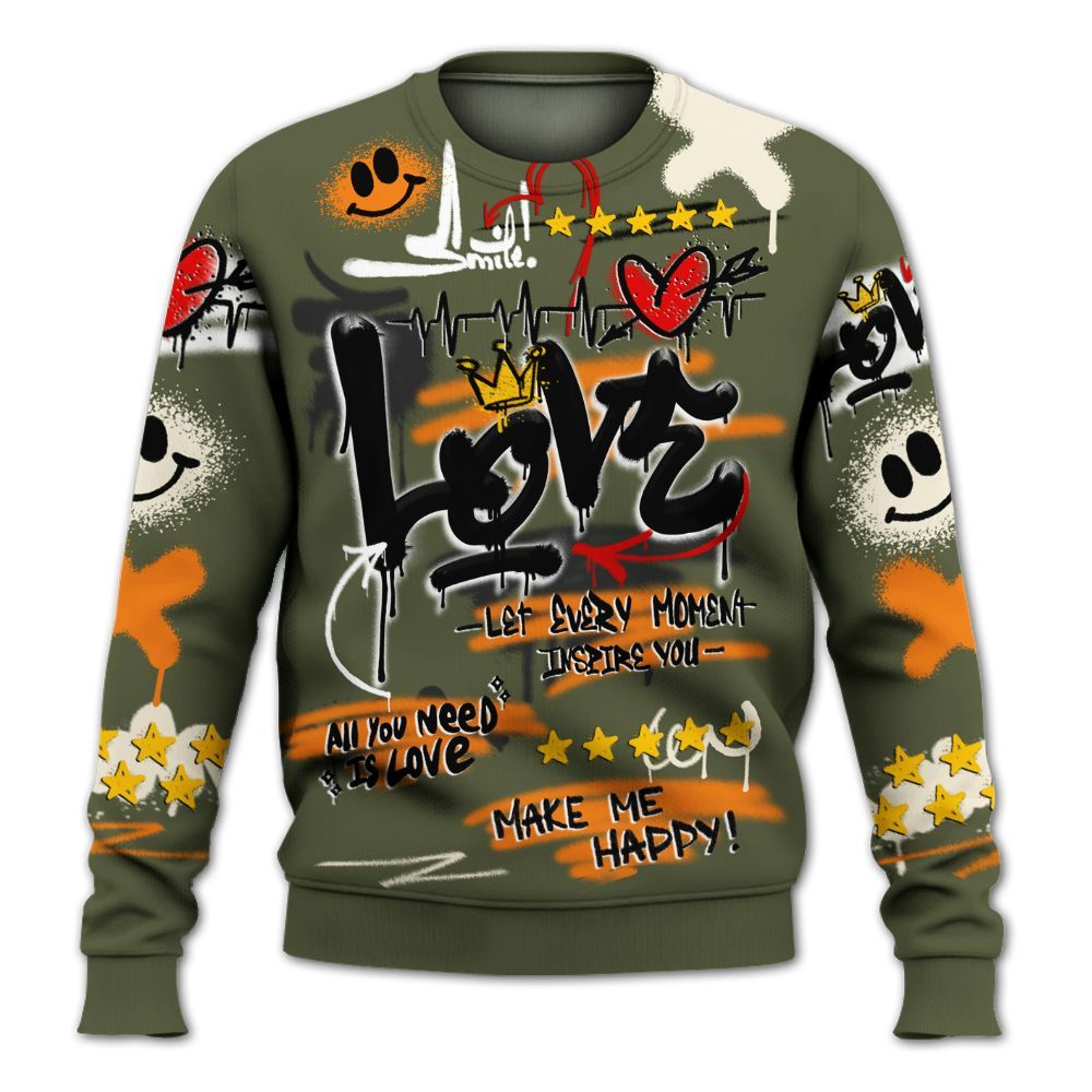 Sweatshirt To Match Retro Undefeated 4s - Happy Love Beats Graffiti Streetwear All Over Print