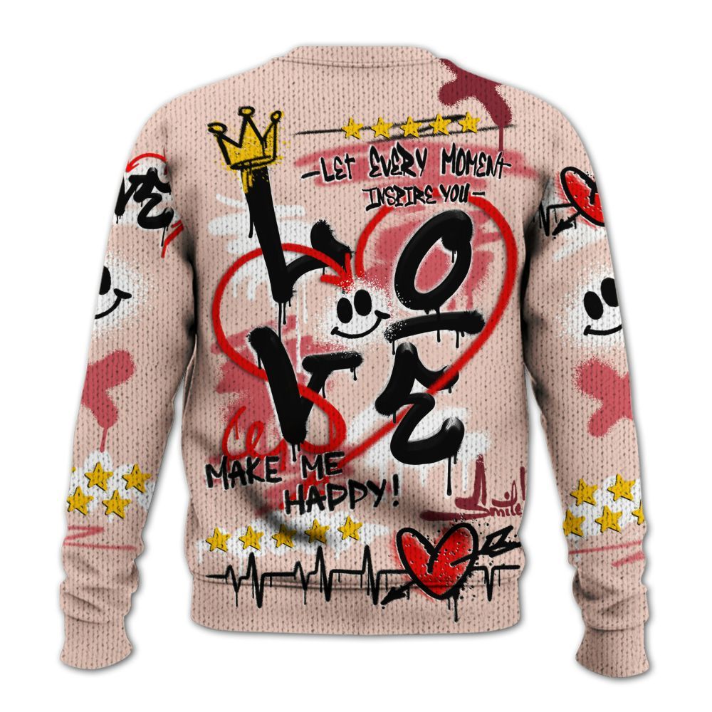Sweater To Match Washed Coral 2s Shirt, Happy Love Beats Graffiti Streetwear Graphic