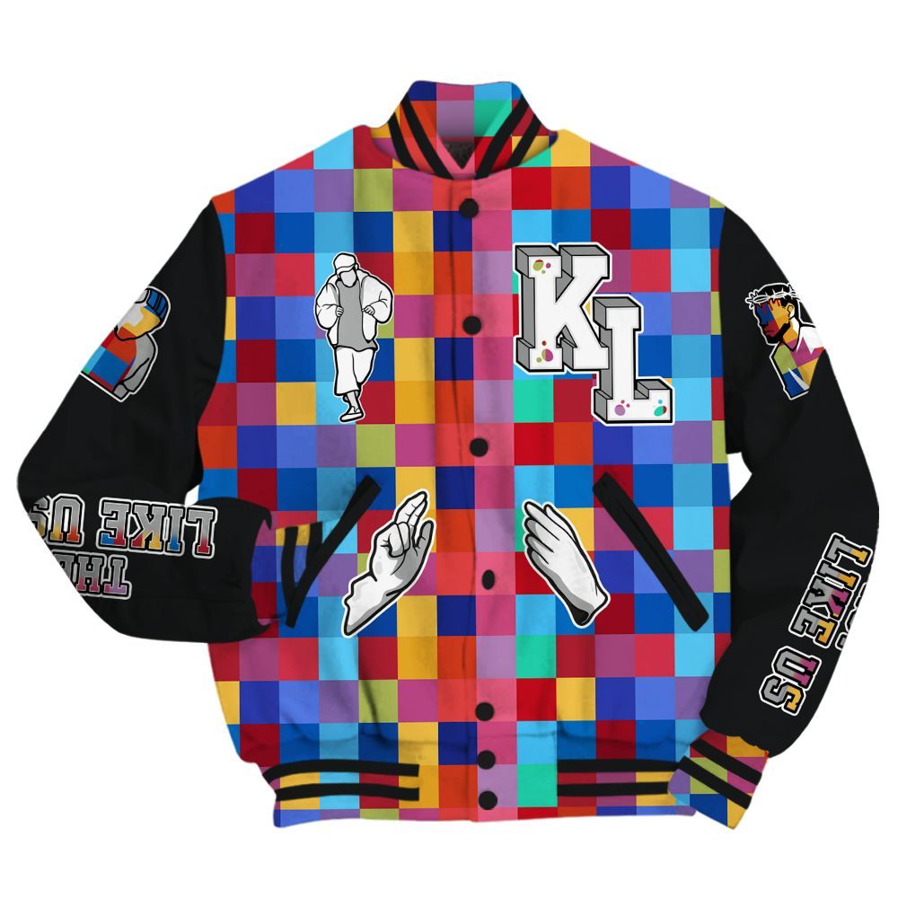 Varsity Jacket To Match Air Rainbow Weave - Dislike Us Graphic All Over Print