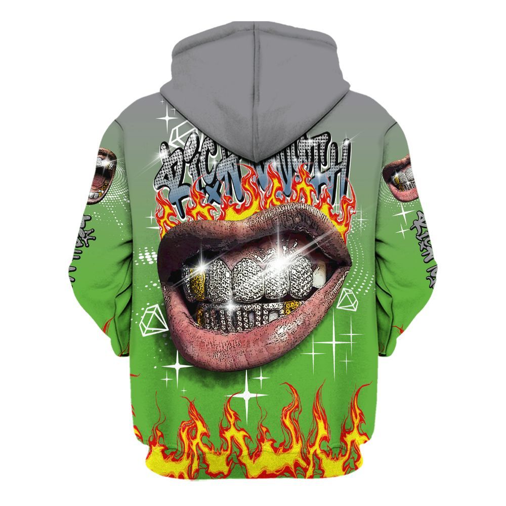 Hoodie To Match Retro Green Bean 5s - Rich Mouth Fire Rap Retro 90s All Over Print