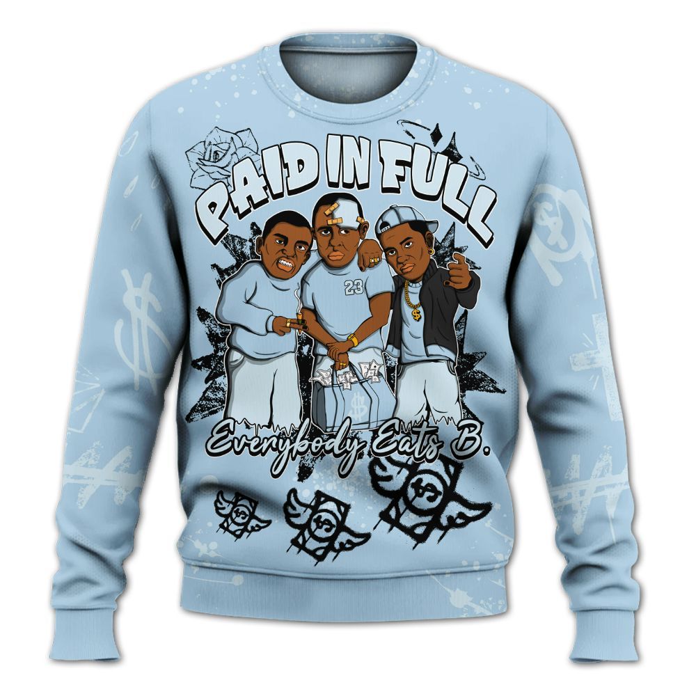 Sweatshirt To Match Foamposite One Psychic Blue - Paid In Full Crayon All Over Print
