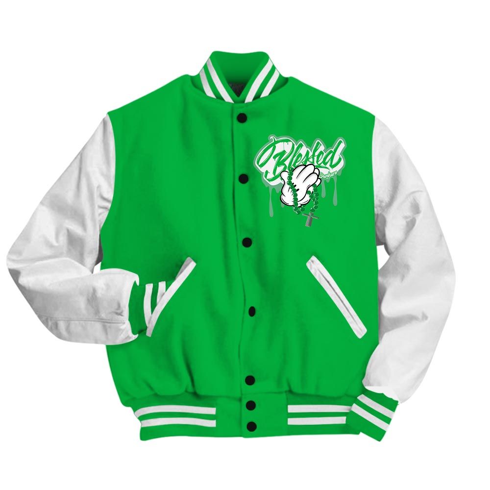 Varsity Jacket To Match Varsity Streetwear Custom Name God Blessed Drip, Lucky Green 5s T-Shirt, To Sneaker Lucky Green 5s Baseball Varsity Jacket 1704 NCT