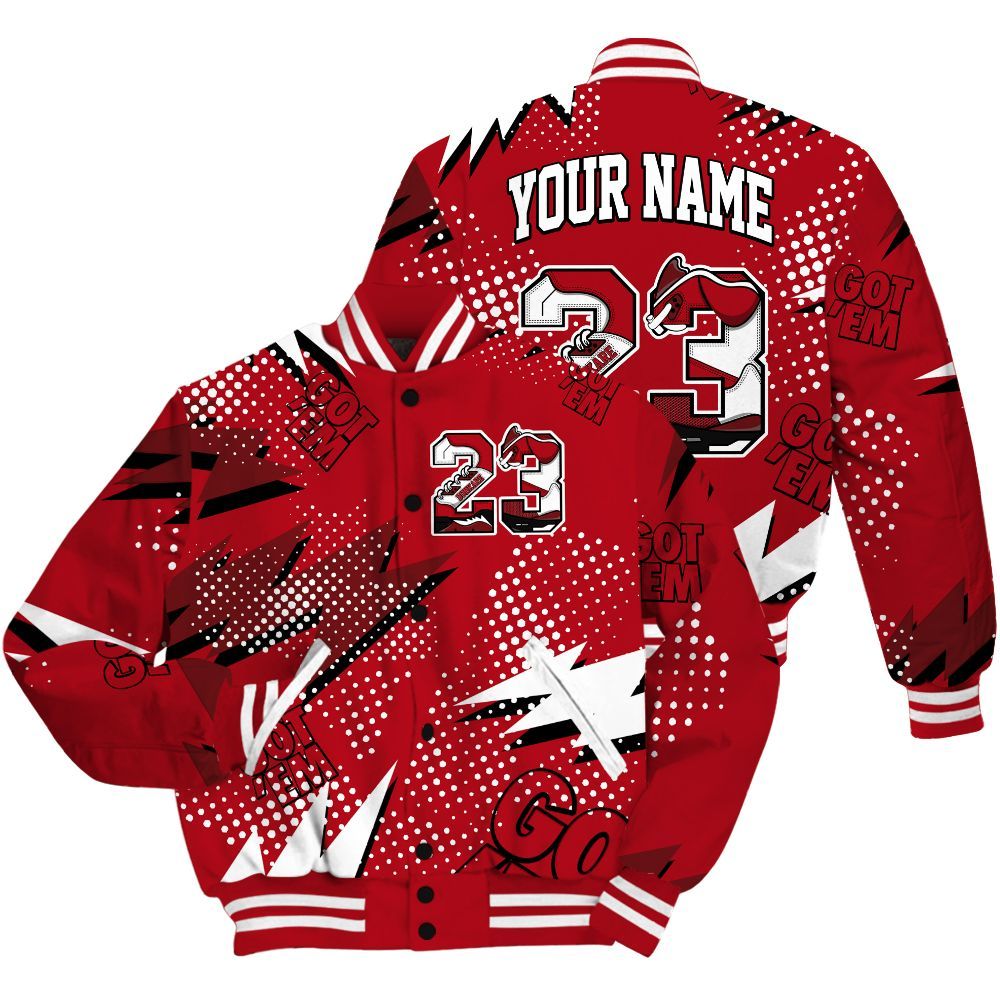 Varsity Jacket To Match Bred Velvet 11s Shirt, Custom Name Number 23 5s All Over Print