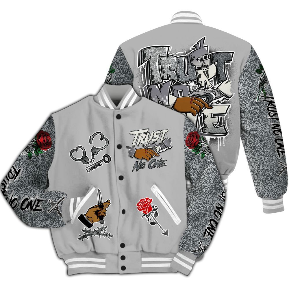 Varsity Jacket To Match Cement Grey Silver 3s - Trust No One Dripping All Over Print
