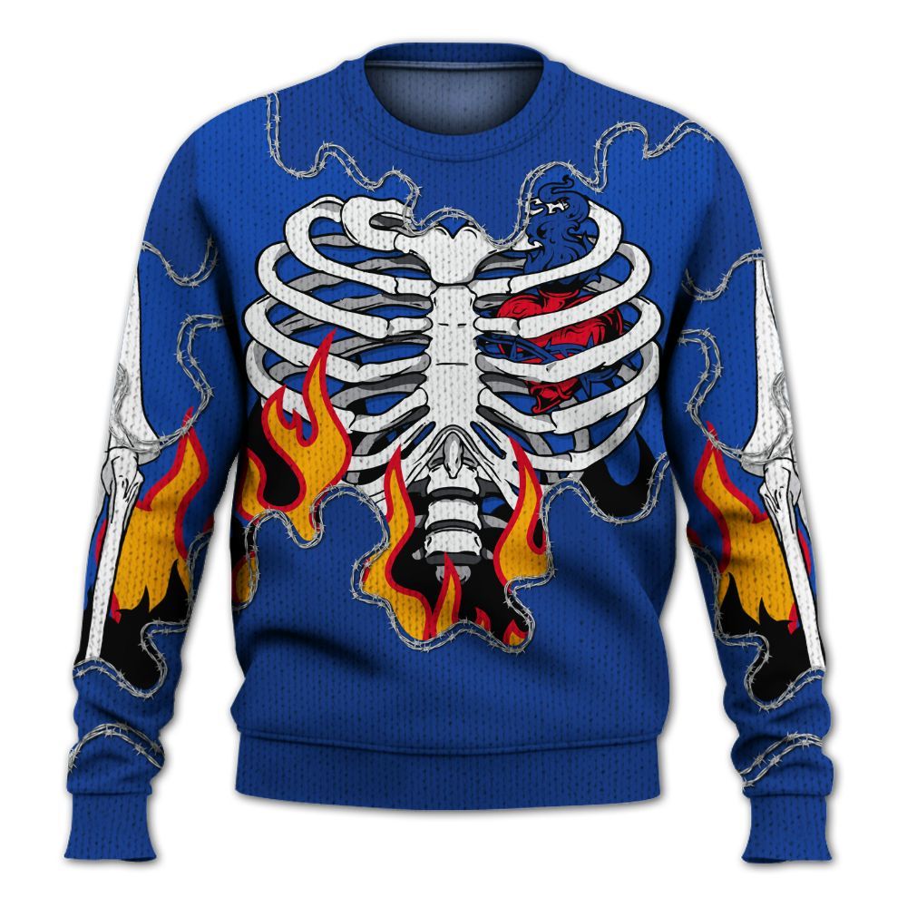 Knitted Sweater To Match Air Foamposite One Royal - Skeleton Heart On Fire