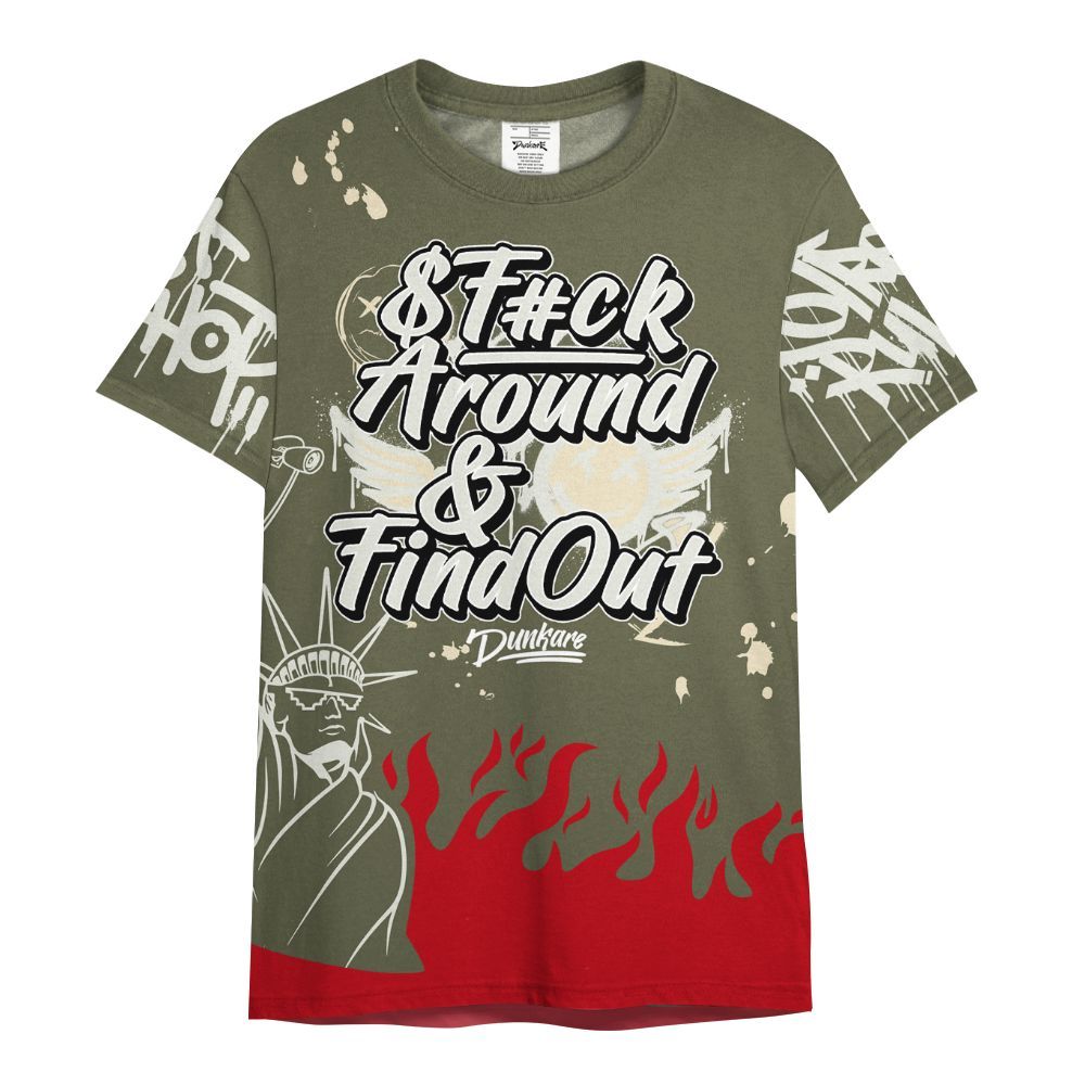 Shirt To Match Travis Scott Low OG Medium Olive 1s - Graphic Fck Around Find Out All Over Print
