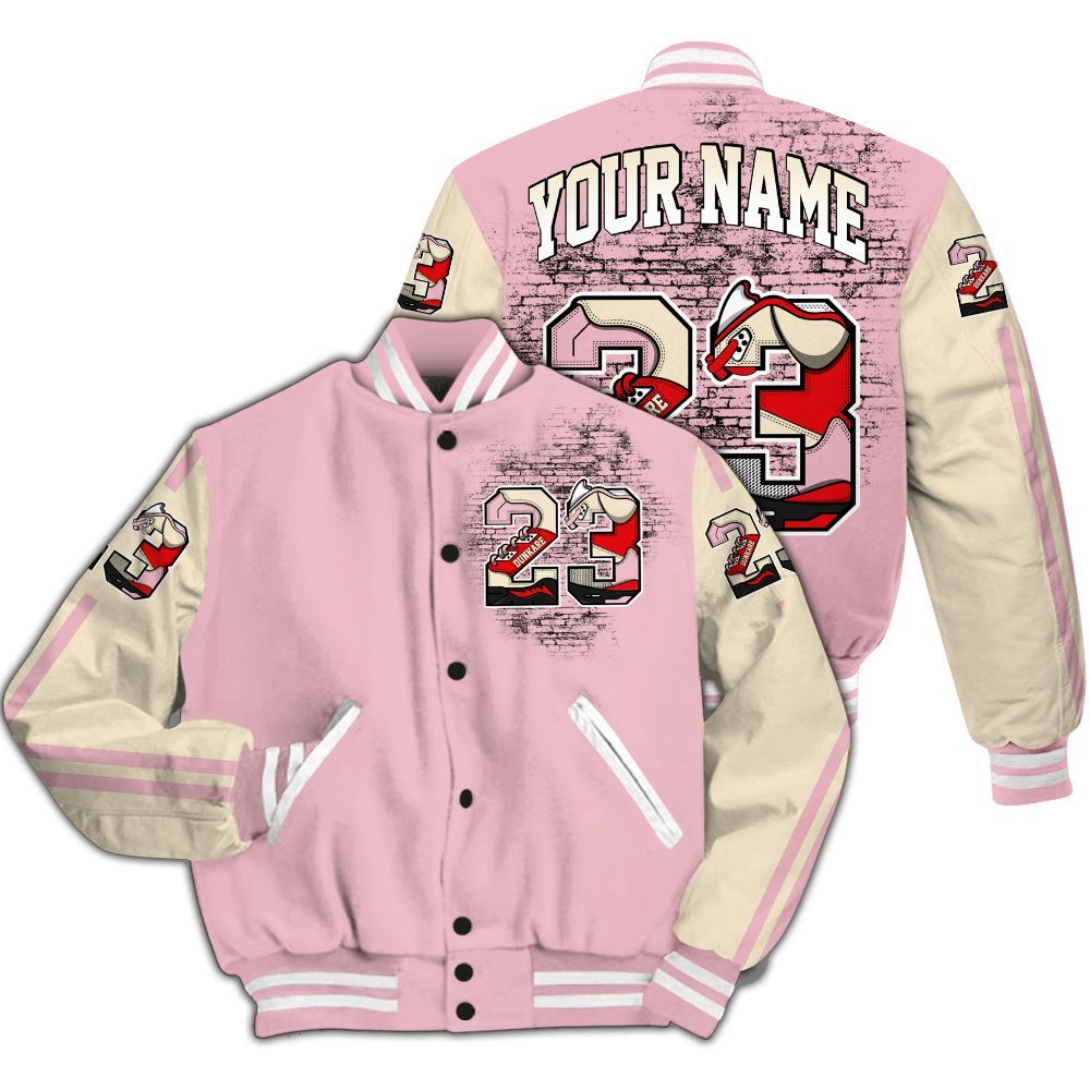 Varsity Jacket To Match Low OG Shy Pink 1s - Custom Name Number 23 5s All Over Print