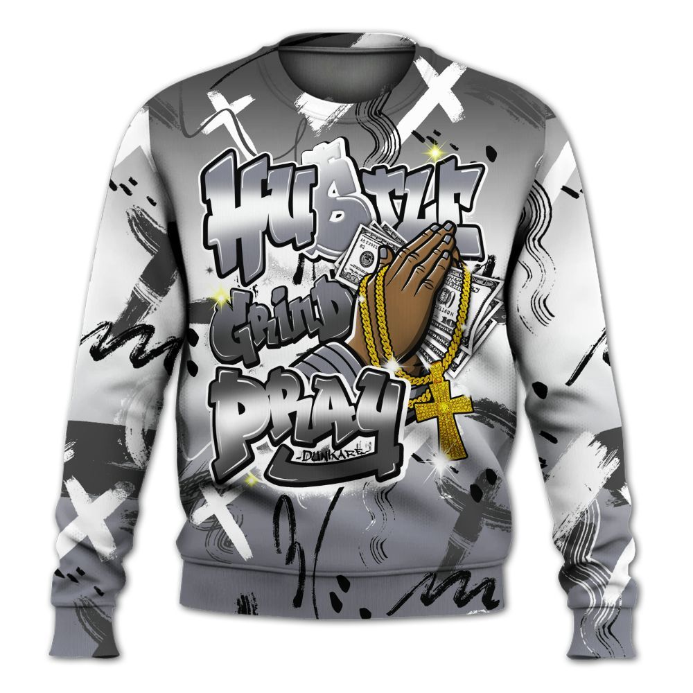 Sweatshirt To Match Retro Black Flint 13s - Money Hustle Grind Pray All Over Print