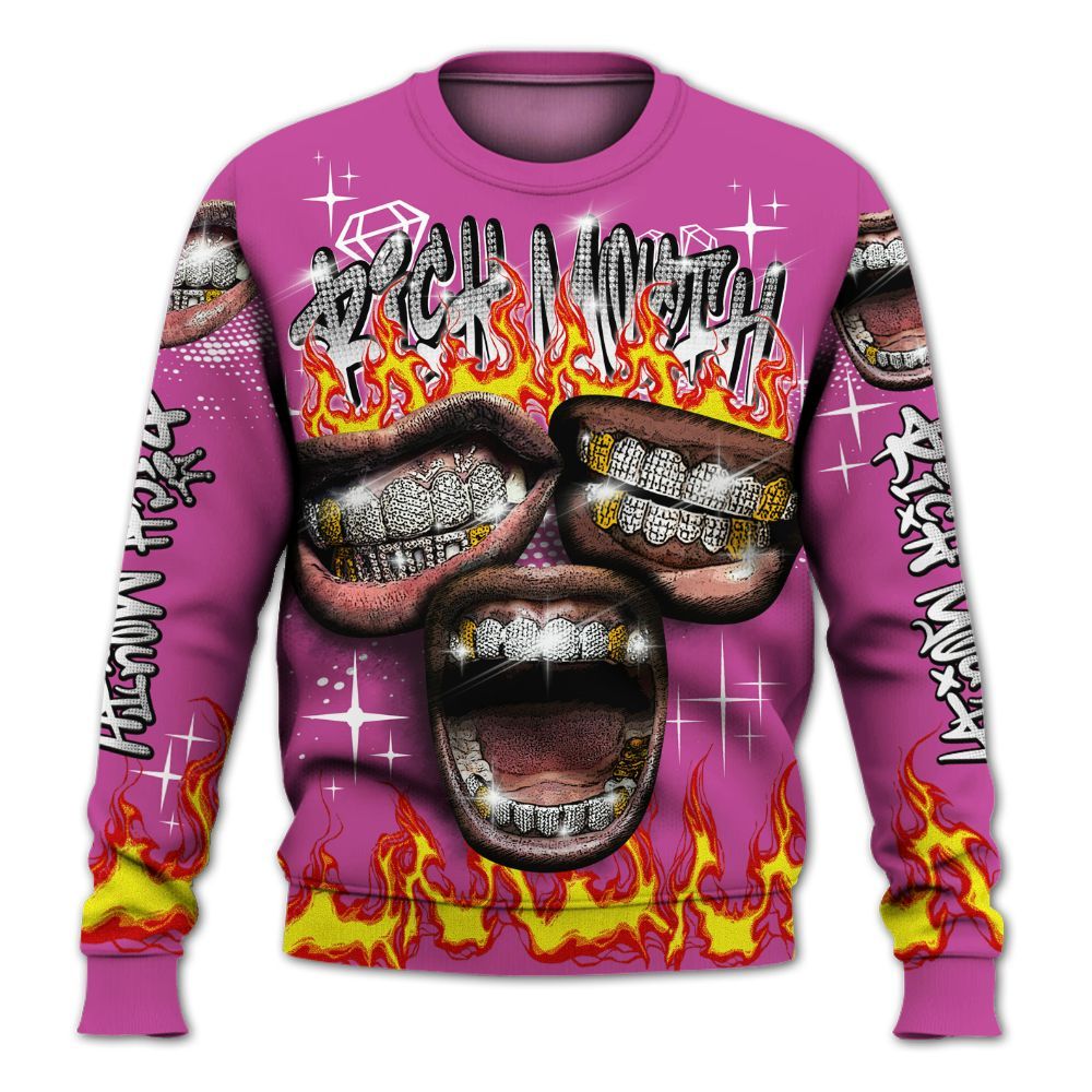 Sweatshirt To Match Dunk Low Active Fuchsia - Rich Mouth Fire Rap Retro 90s All Over Print