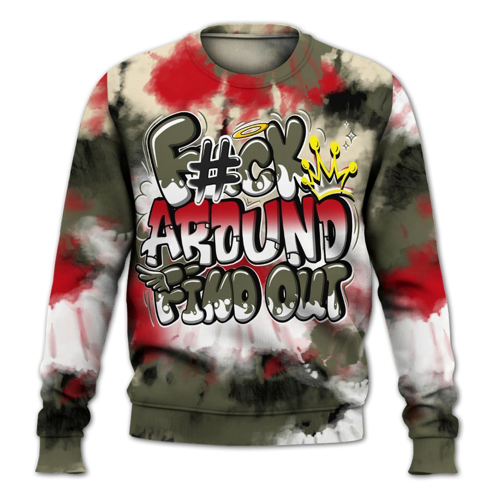 Sweatshirt To Match Low OG Medium Olive 1s - Tie Dye FK Around Find Out All Over Print