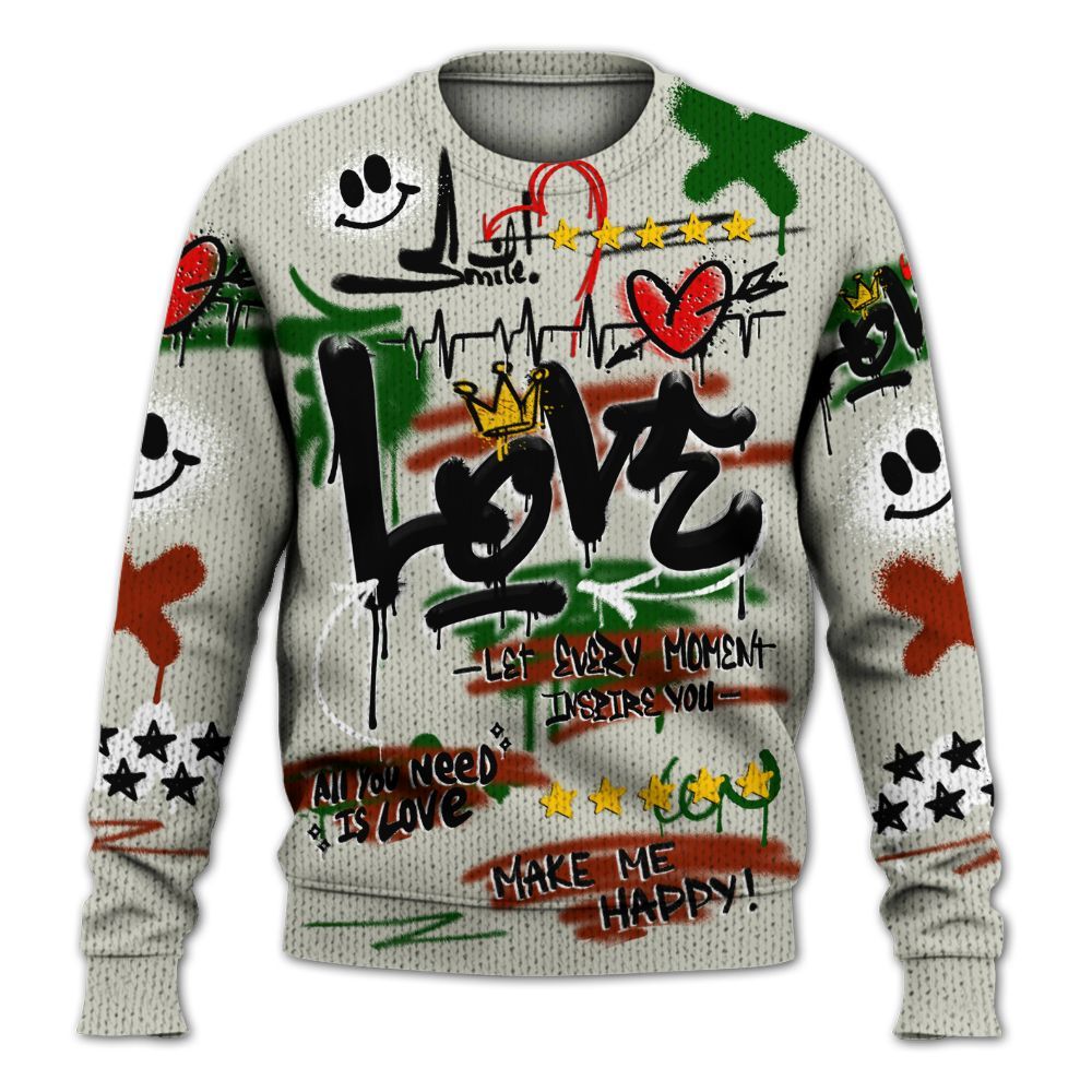 Knitted Sweater To Match El Grito 5s - Happy Love Beats Graffiti Streetwear
