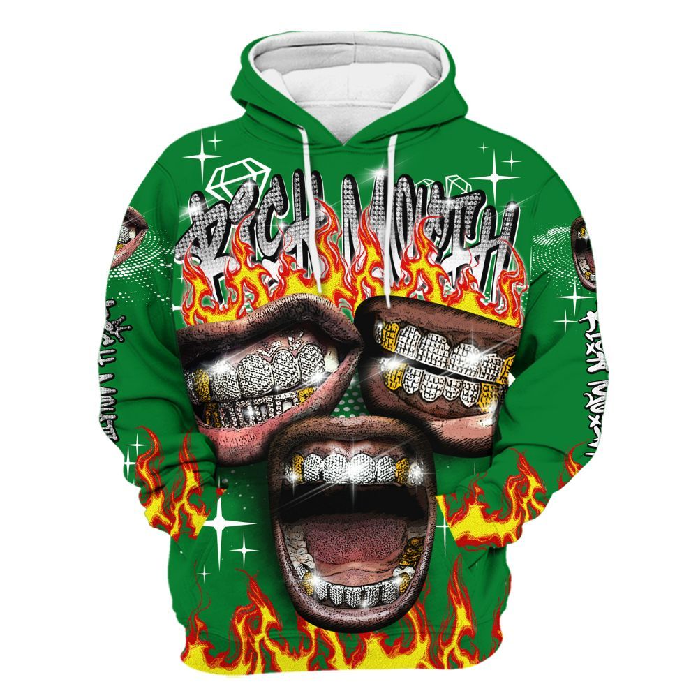 Hoodie To Match Lucky Green 1s - Rich Mouth Fire Rap Retro 90s All Over Print