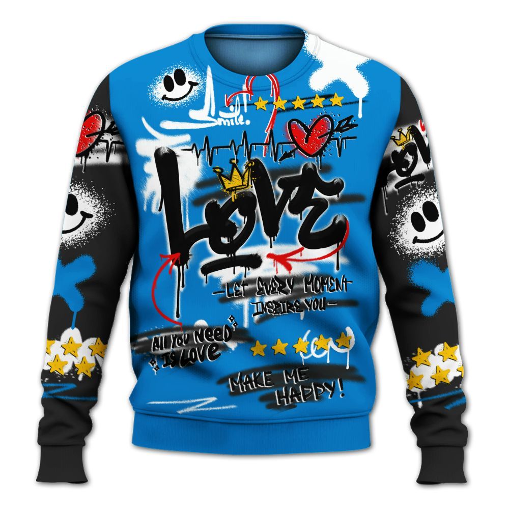 Sweatshirt To Match High OG FragmentxULA White Black 1s - Happy Love Beats Graffiti Streetwear All Over Print