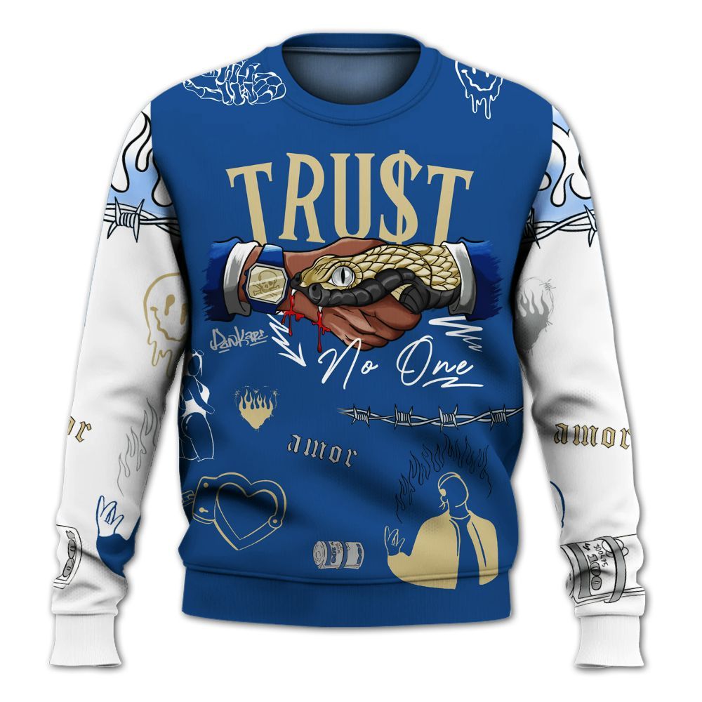 Sweatshirt To Match Air Ship Royal Blue - Snake Trust No One All Over Print