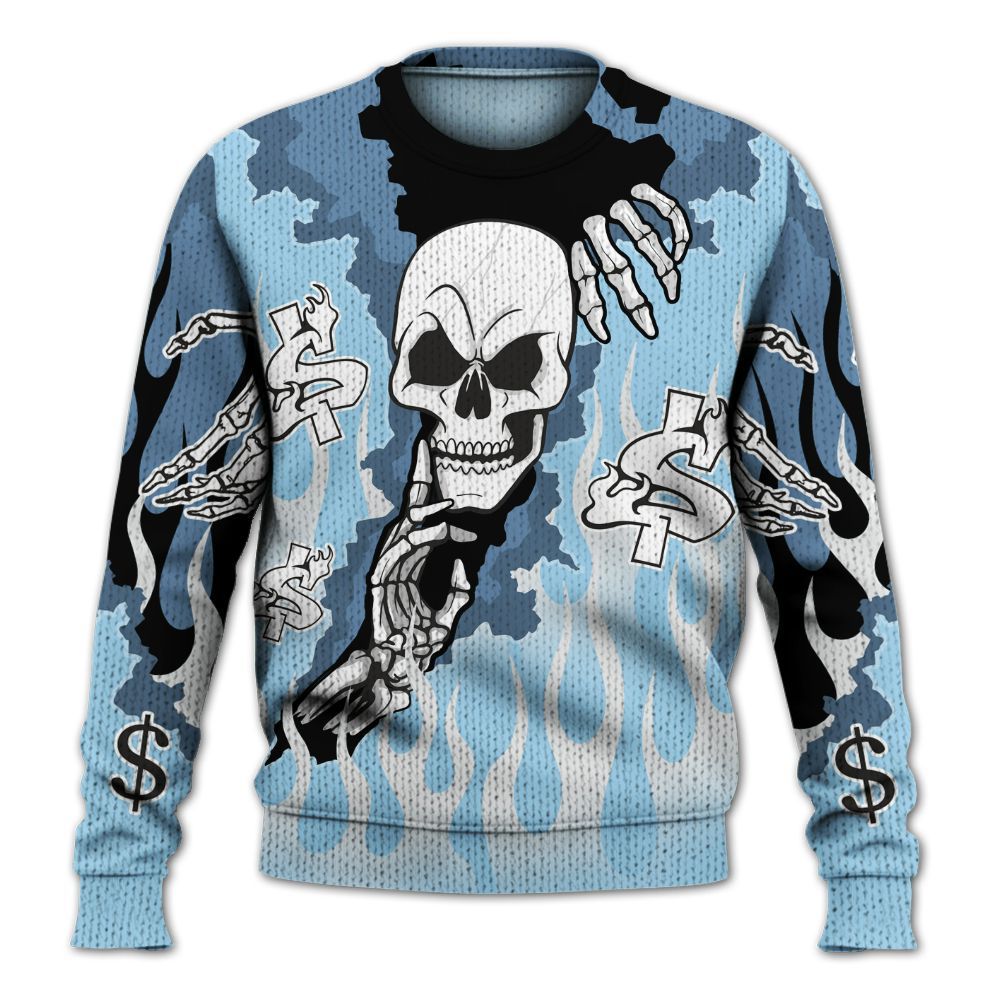 Knitted Sweater To Match Legend Blue 11s - Ones Move In Silence Graphic Trapped