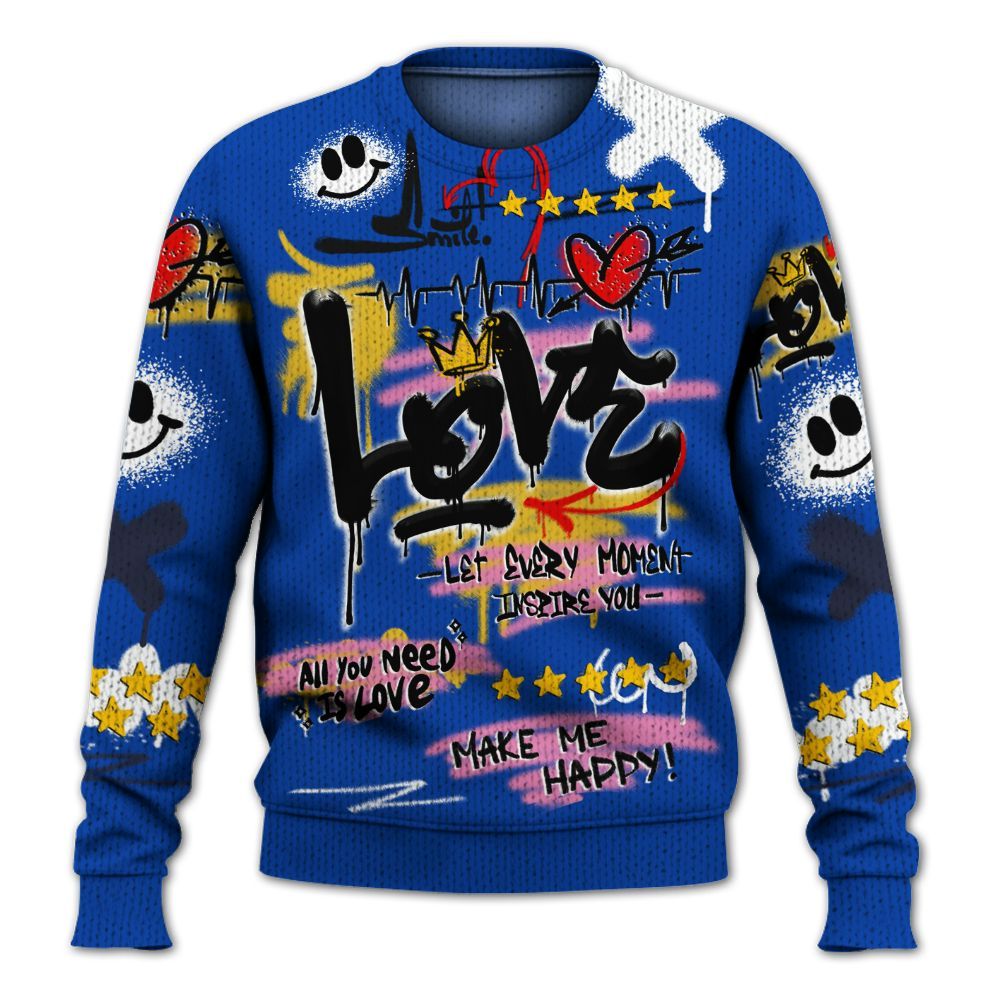 Sweater To Match Brazil Racer Blue Yellow 3s - Happy Love Beats Graffiti Streetwear Graphic