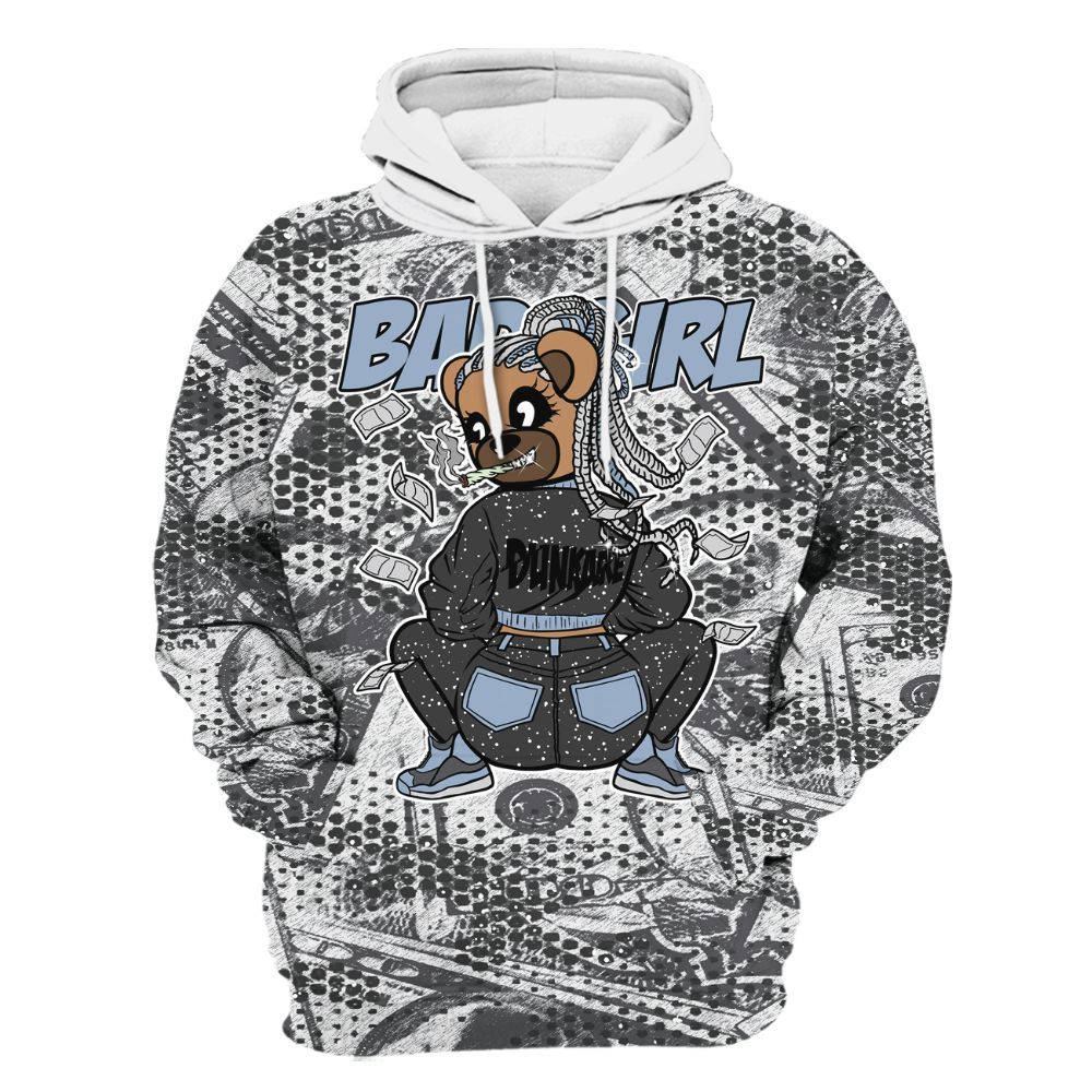 Hoodie To Match Reverse Black White 6s - Rebellious Girl Bear Banknotes Art All Over Print