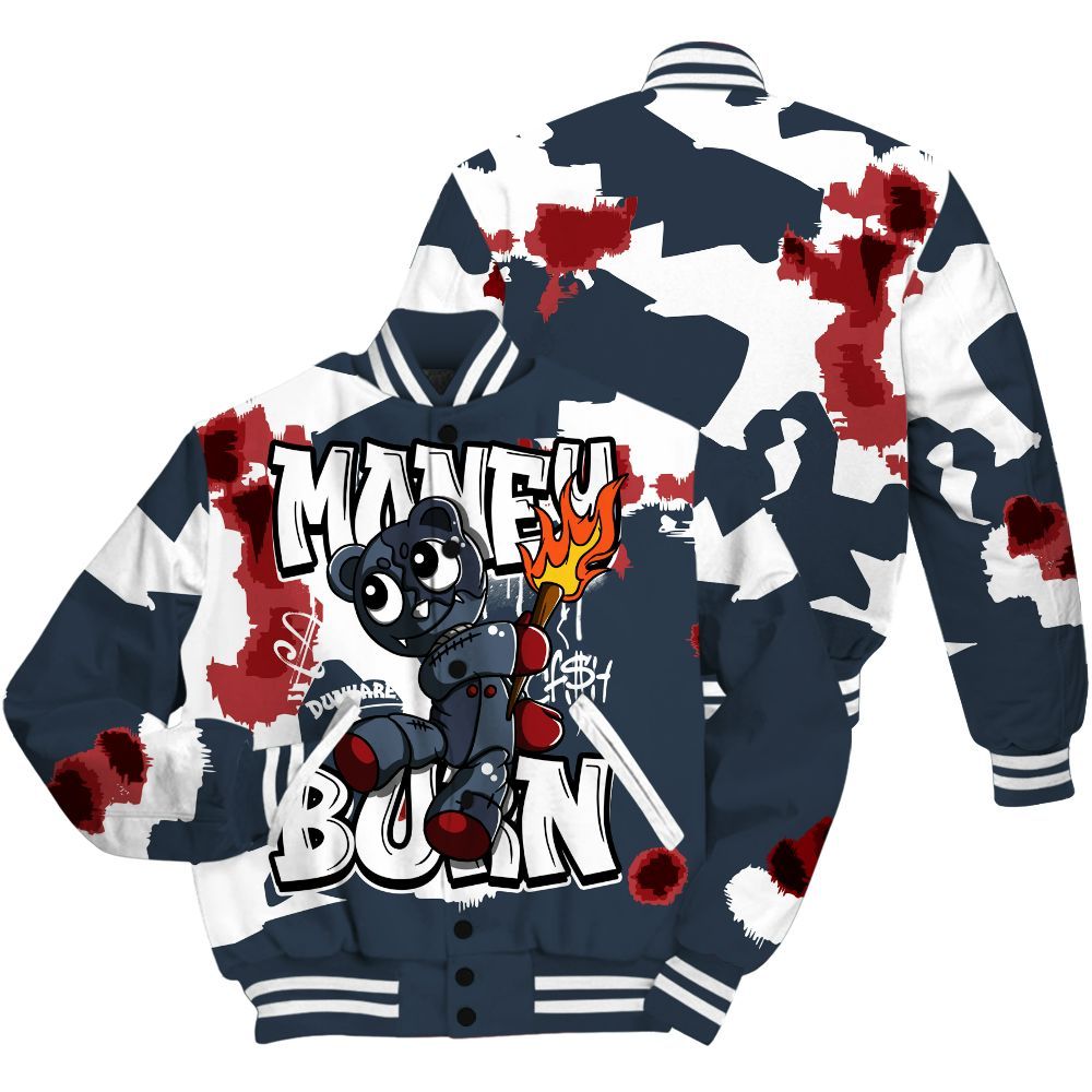 Varsity Jacket To Match Navy Blue 2024 6s - Money Burn Retro All Over Print