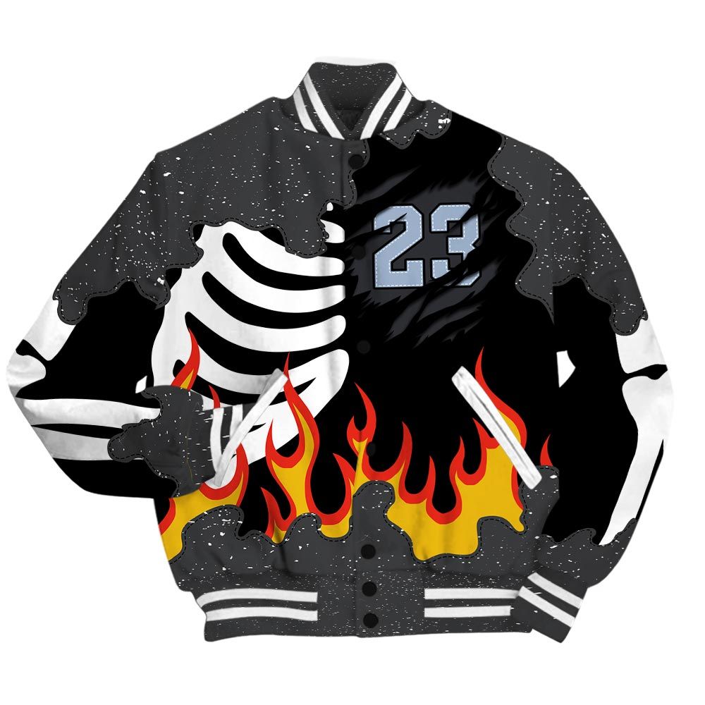 Varsity Jacket To Match Reverse Black White 6s - Burning Skeleton 23 G.O.A.T Baseball Varsity Jacket Outfit