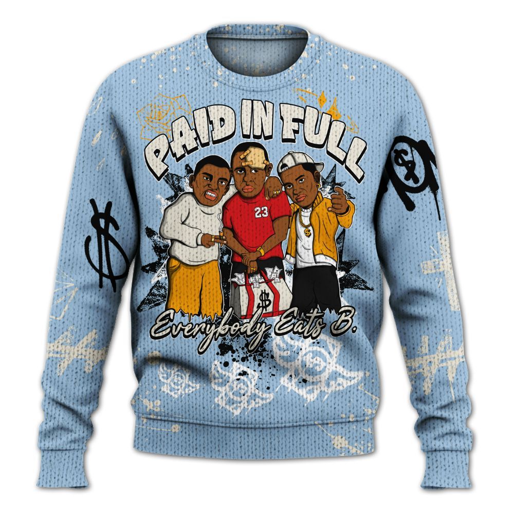 Sweater To Match Retro High OG Pale Ivory Psychic Blue 1s - Everybody Paid In Full Crayon Graphic