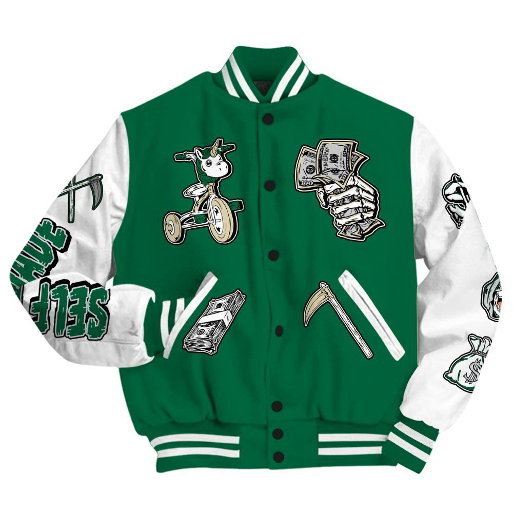 Varsity Jacket To Match Pine Green 4s - Self Make Skeleton All Over Print