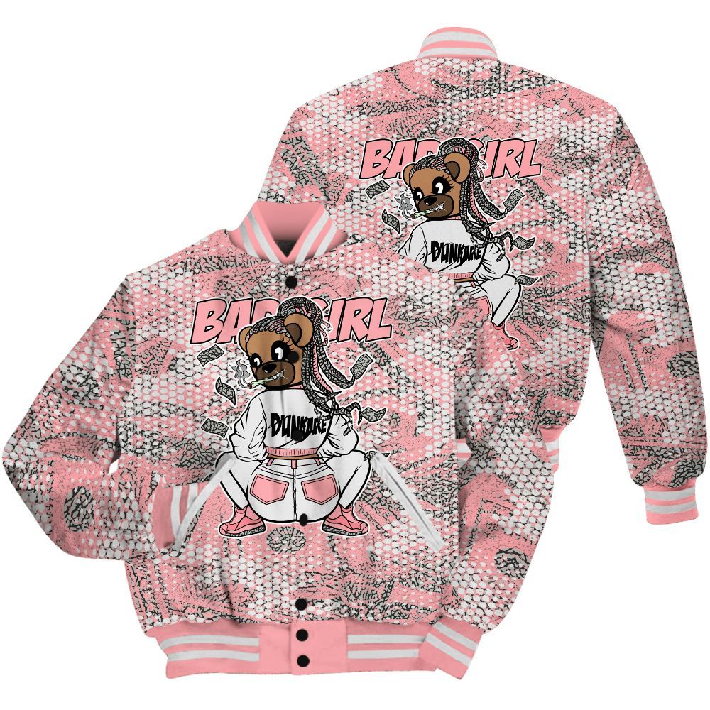 Varsity Jacket To Match Retro Wings 3s Shirt - Rebellious Girl Bear Banknotes Art All Over Print