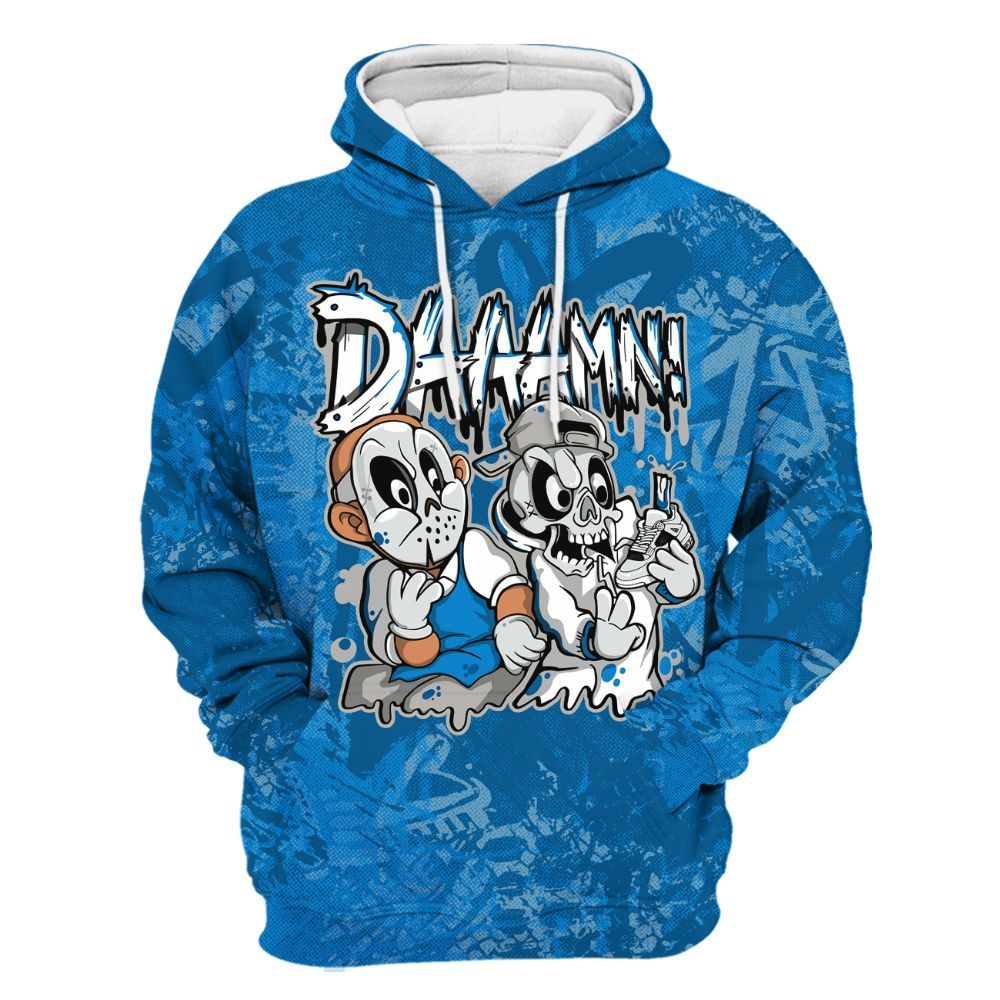 Hoodie To Match Industrial Blue 4s - Damn Shoe Graphic Heart Grunge All Over Print