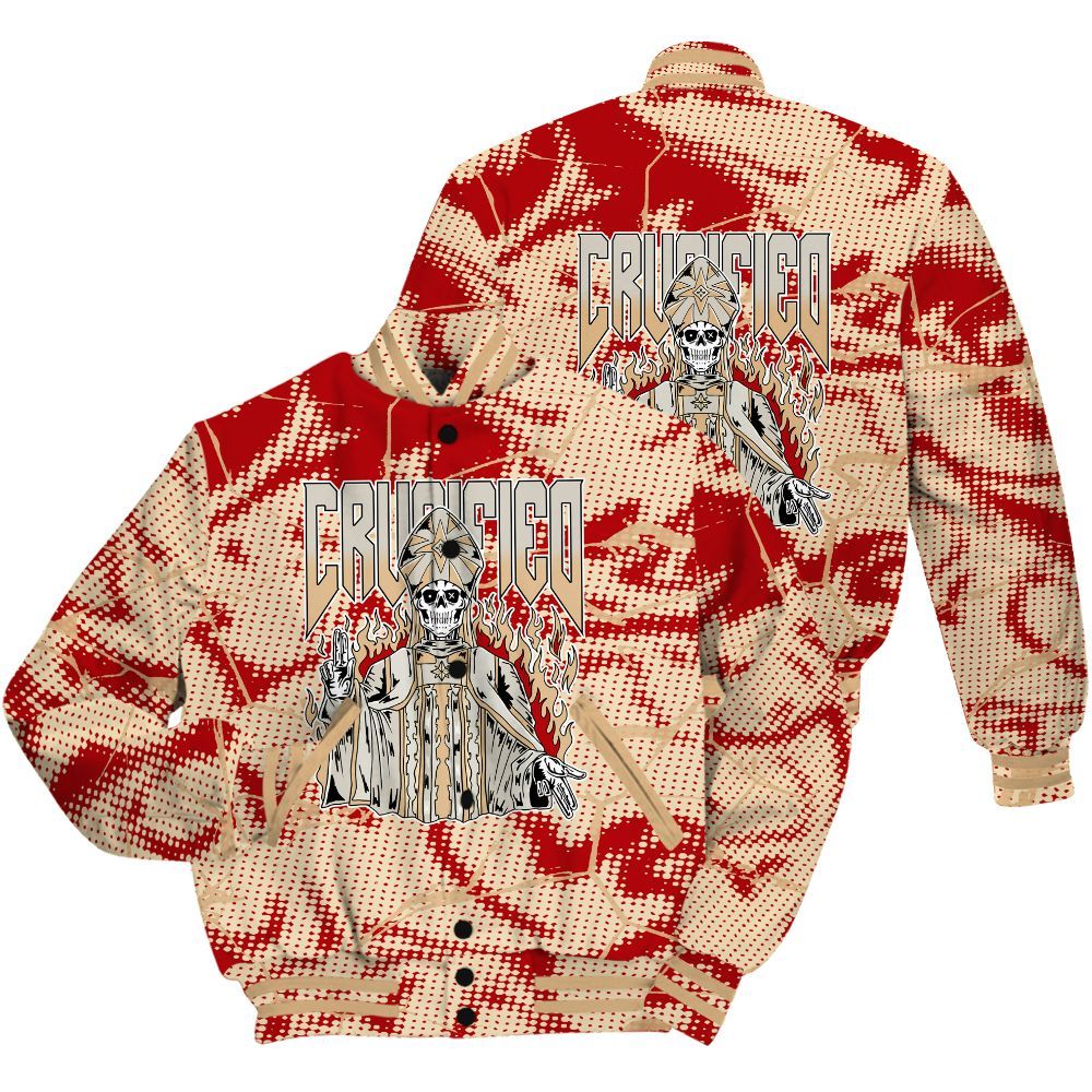 Varsity Jacket To Match Dunk Low Strawberry Waffle Shirt - Crucified Skeleton Crack All Over Print