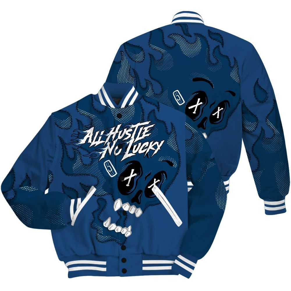 Varsity Jacket To Match High OG Midnight Navy 1s Shirt, All Hustle No Lucky Skull All Over Print