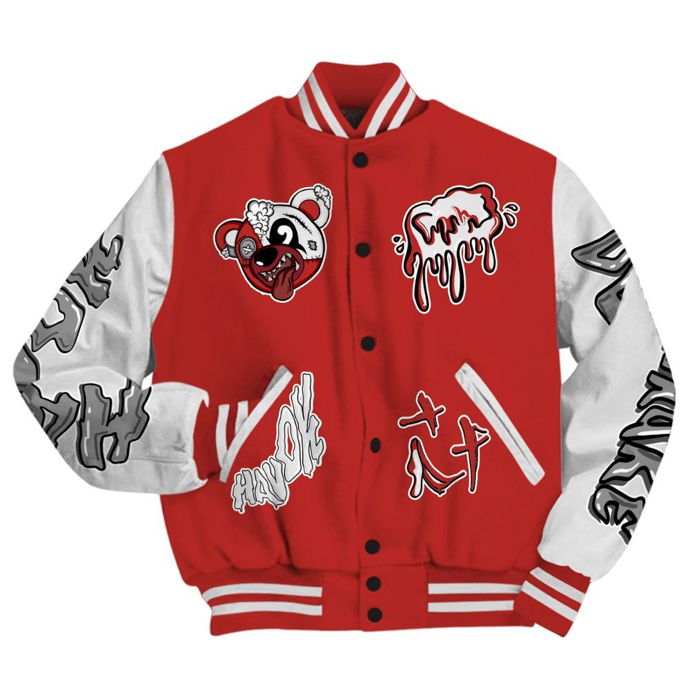 Varsity Jacket To Match Bred Reimagined 4s - Havok Bear All Over Print