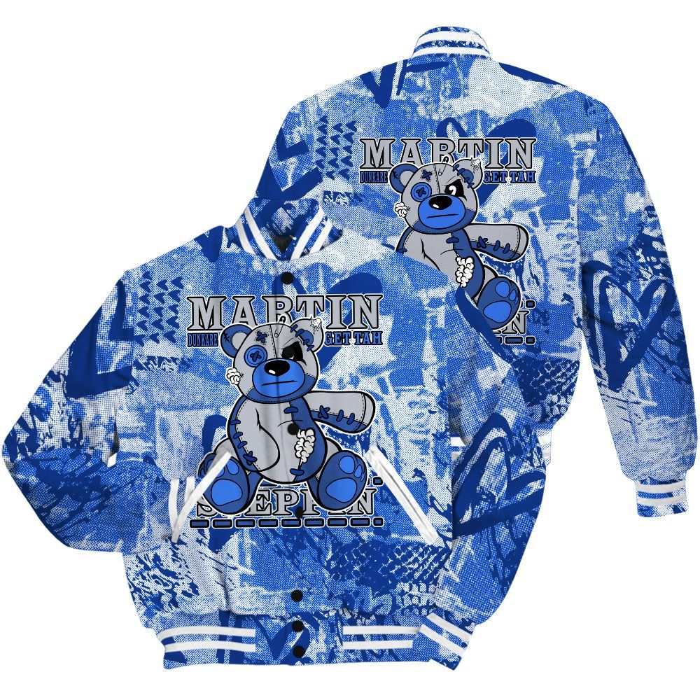Varsity Jacket To Match Air Foamposite One Royal Shirt - Tah Steppin Bear Heart Grunge All Over Print