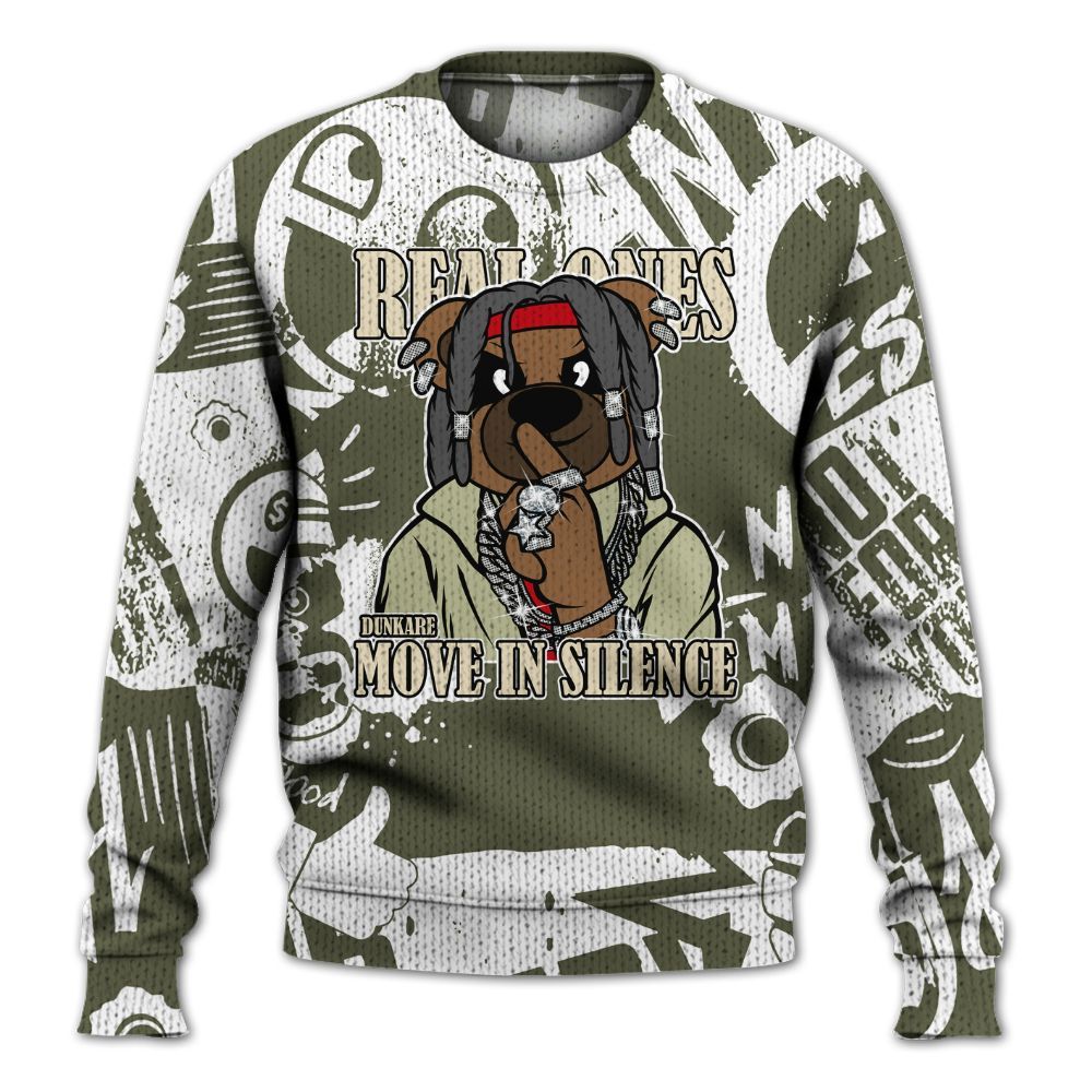 Knitted Sweater To Match Low OG Medium Olive 1s - Silent Achievers Bear Monogram Graffiti