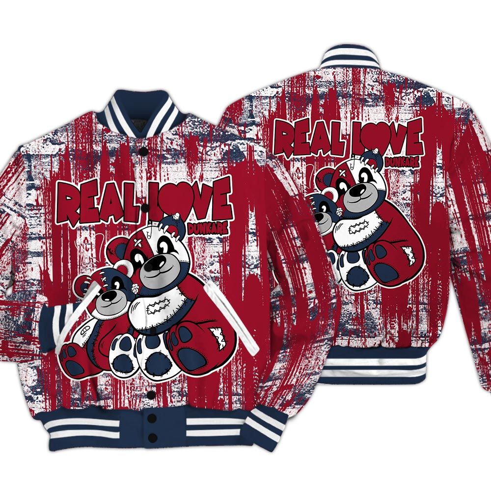 Varsity Jacket To Match Navy Blue 2024 6s - Sincere Fondness Bear Glitch Art Varsity Jacket Unisex