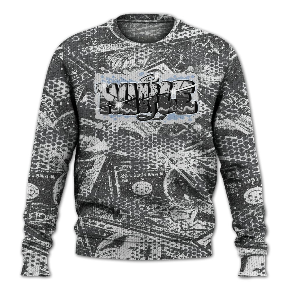 Knitted Sweater To Match Reverse Black White 6s - Humbled Hustles Graphic Banknotes