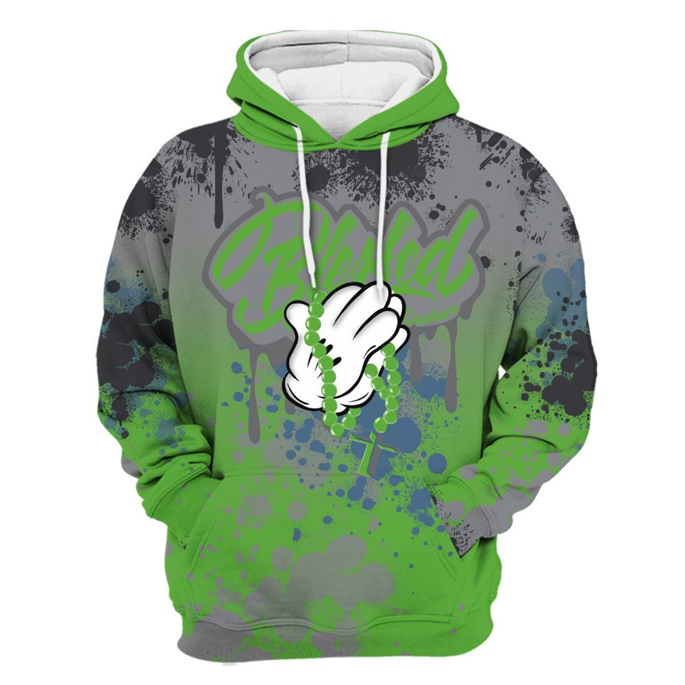 Hoodie To Match Retro Green Bean 5s - God Blessed Ink Drip All Over Print