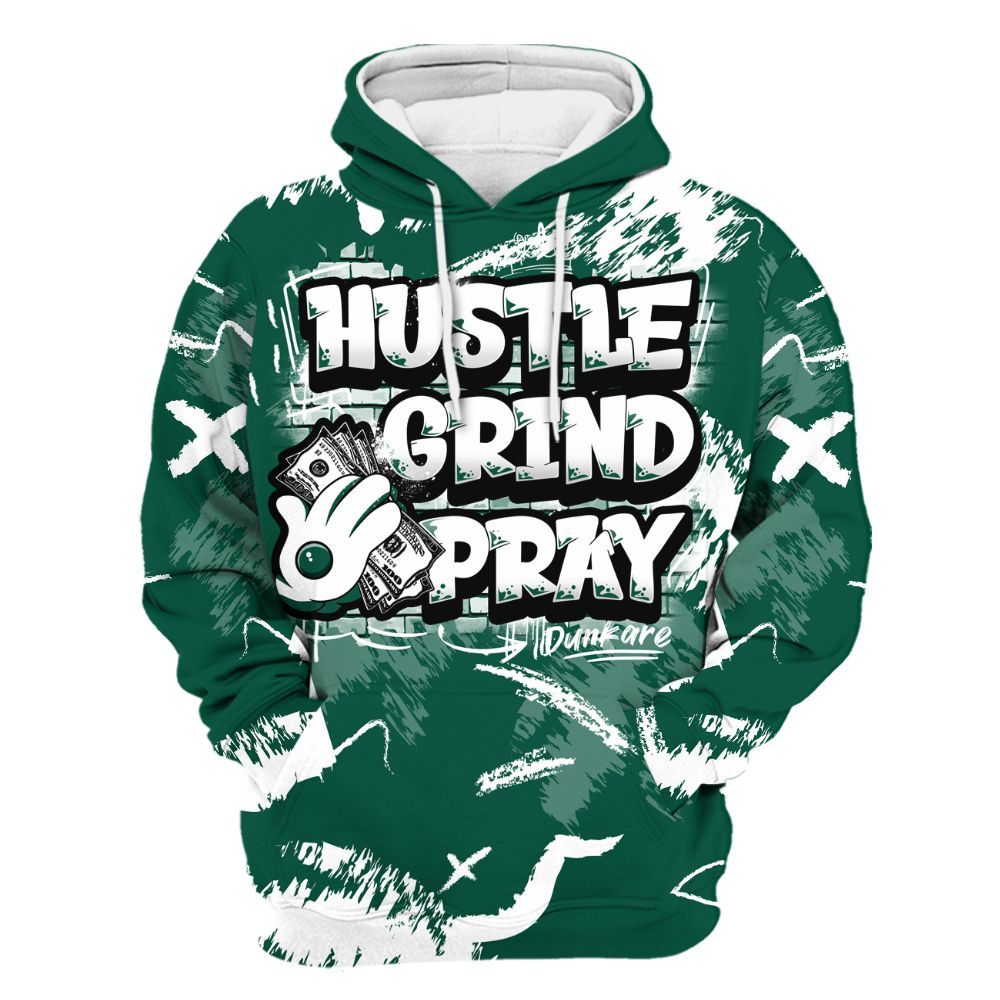 Hoodie To Match Oxidized Green 4s - Hustle Grind Pray Retro All Over Print