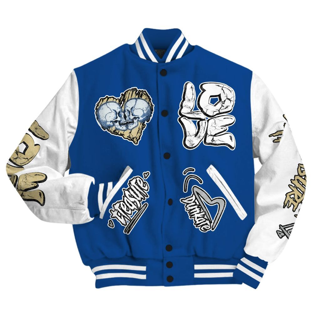 Varsity Jacket To Match Air Ship Royal Blue - Skull Bear All Over Print