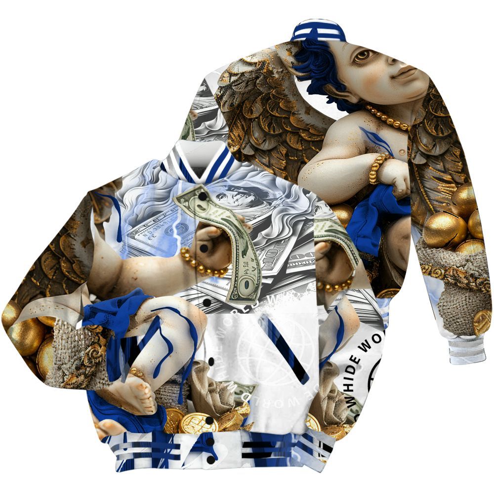 Varsity Jacket To Match Air Foamposite One Royal - Money Talk Angel All Over Print