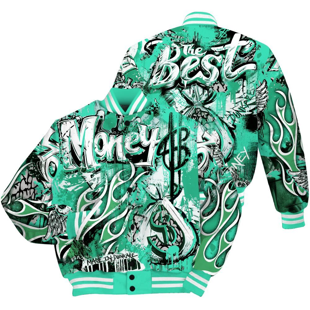 Varsity Jacket To Match Black Green Glow 3s Shirt, The Best Money Green Glow 3s All Over Print