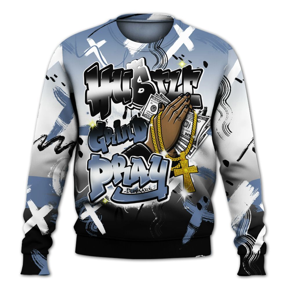 Sweatshirt To Match Mid Space Jam 1s - Money Hustle Grind Pray All Over Print