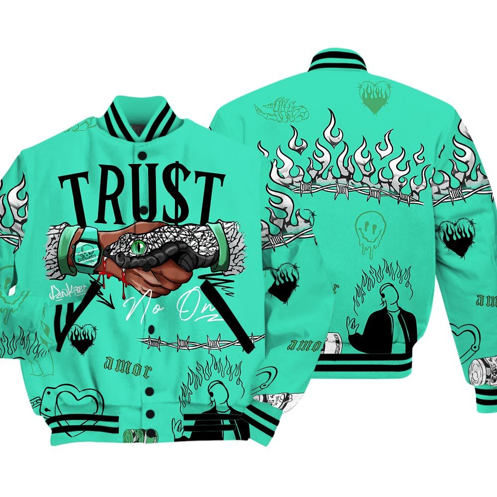 Varsity Jacket To Match Varsity Streetwear Snake Trust No One, 3 Green Glow T-Shirt, Sneaker Black Green Glow 3s Baseball Varsity Jacket 1604 NCT