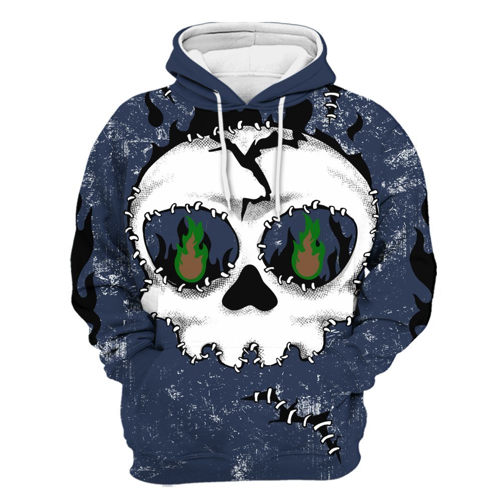 Hoodie To Match Midnight Navy 13s - Cracked Skull Stitches All Over Print