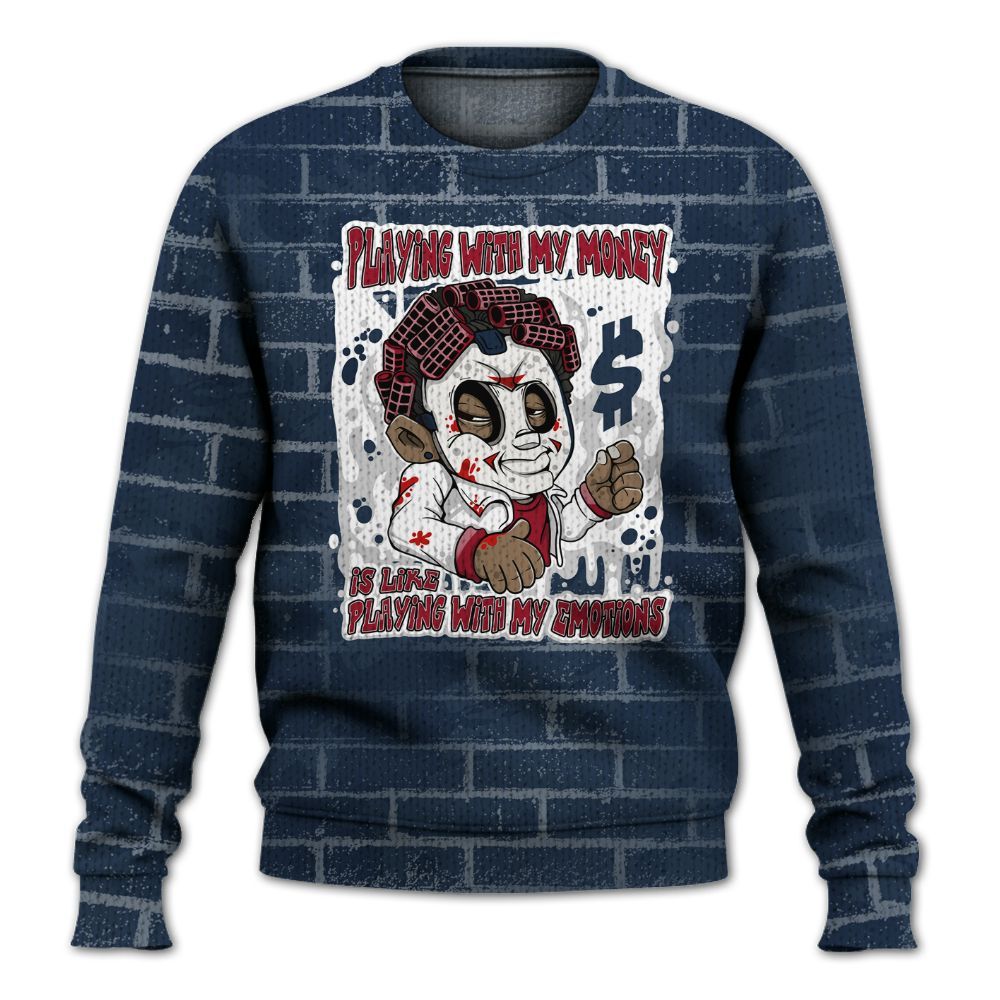 Knitted Sweater To Match White Midnight Navy 6s - Playing With My Money Graphic Halloween