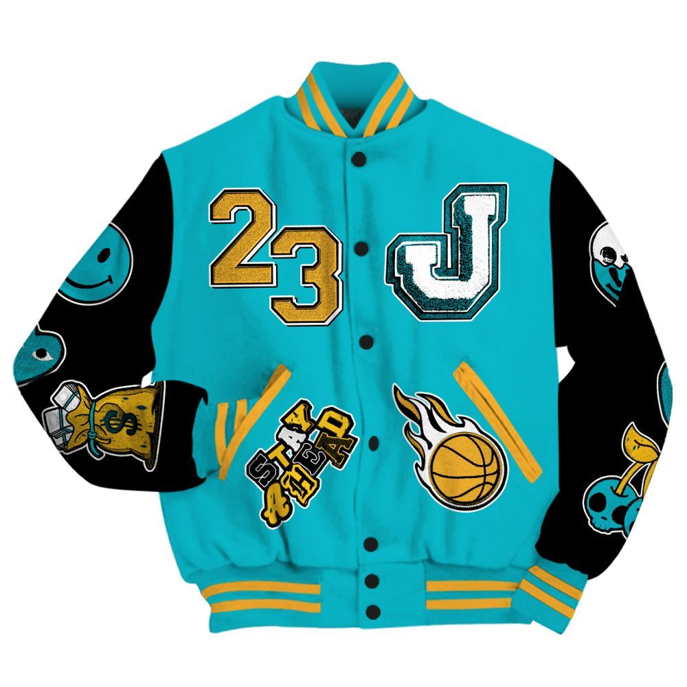 Varsity Jacket To Match Retro Aqua 5s - Hustles Money Number 23 All Over Print