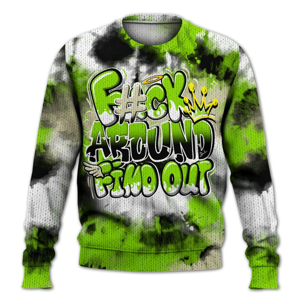 Knitted Sweater To Match Electric Green 6s - Tie Dye FK Around Find Out