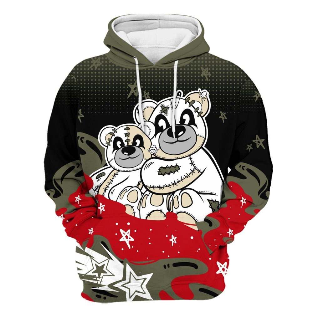 Hoodie To Match Travis Scott Low OG Medium Olive 1s - Sincere Fondness Bear Stars All Over Print