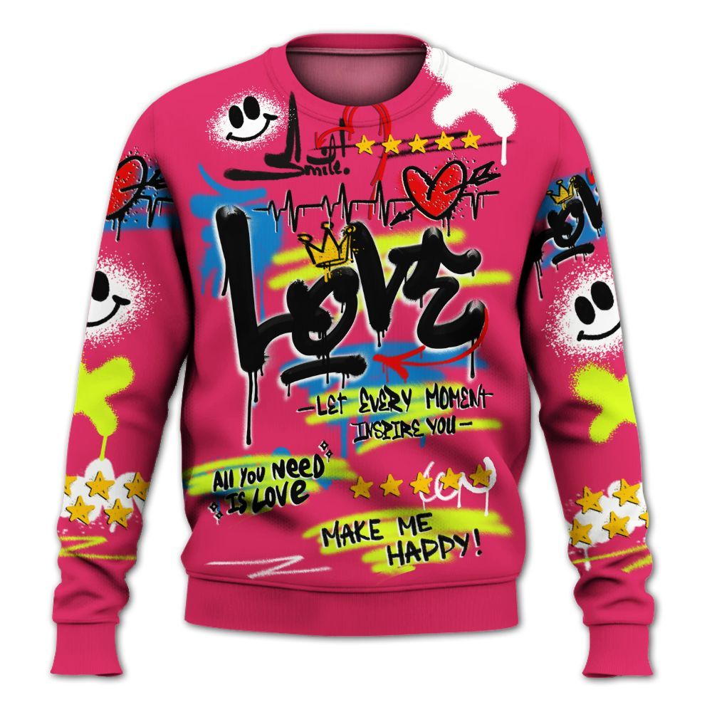 Sweatshirt To Match Ja 3 Kool Aid - Happy Love Beats Graffiti Streetwear All Over Print