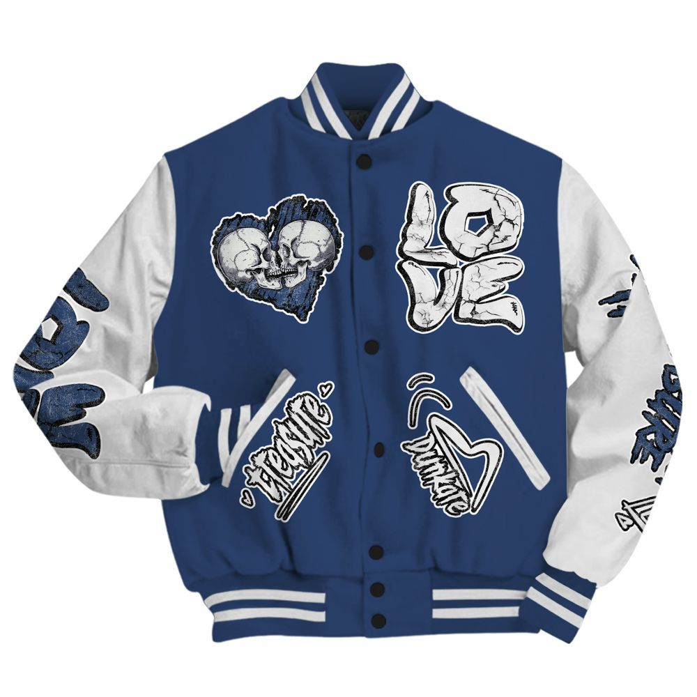 Varsity Jacket To Match Low 85 Metallic Blue 1s - Skull Bear All Over Print